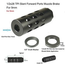 9mm Aluminum 1/2x28 TPI Muzzle Brake Compensator With Crush Washer and Jam Nut