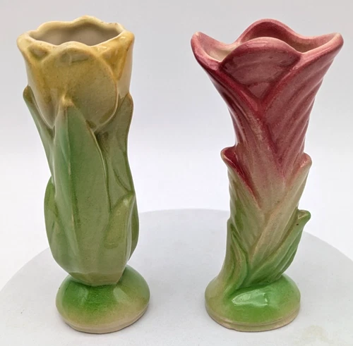 Shawnee Vintage Calle Lily & Tulip Small Pottery Bud Vases USA