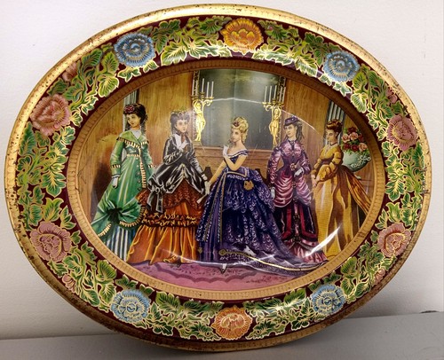 Vintage Daher Decorative Ware Tin Plate 13” Victorian Ladies Made In England 