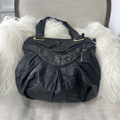 ZAC POSEN RUNWAY HANDBAG BLACK Leather IRIS BAG $1950 ITALY ZIP TOP TOTE