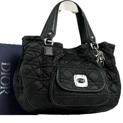 Authentique sac fourre tout Christian Dior Lady Dior noir nylon et cuir bon état