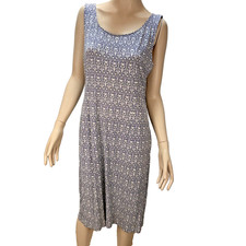 Tory Burch Womens Blue White Jersey Damask Print Shift Dress Size XL Sleeveless