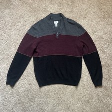 Dockers 1/4 Zip Knit Sweater Mens Size Medium Gray Red Black Colorblock