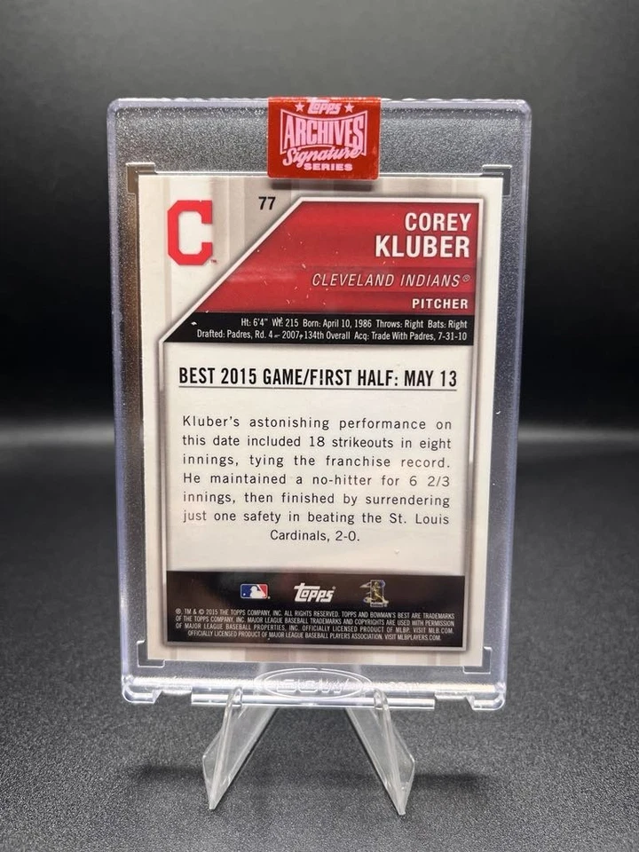 2019 Topps Archives 签名系列 Corey Kluber 签名 /5 印第安人 2015 年 Bowman's — 第 2/2 张图片