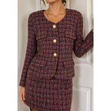 Vintage Tweed Skirt Suit Set Boucle Academia 90s Size 6