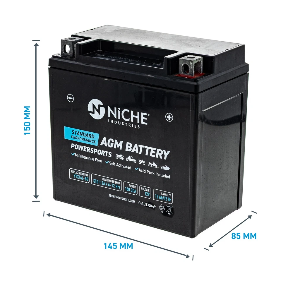 NICHE AGM Battery YTX14L for Harley Davidson Sportster XL883L XL1200C XG500 - Image 3 of 4