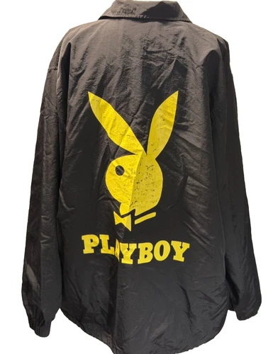 PacSun US Sz XL Playboy Windbreaker Jacket Snap Front Black Yellow Logo Men's - product listing photo