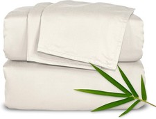 Cooling Luxury Bamboo Sheet Set Queen Size, Double Stitched, 4 Piece - Birch