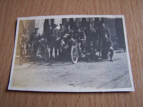 WW1 Military Motorcycles Vintage Photo Soldiers in Uniform holding Rifles 2