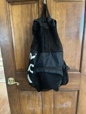 TYR Big Mesh Mummy Backpack See Through Bag Black Swimming Lifeguard Diving Logo