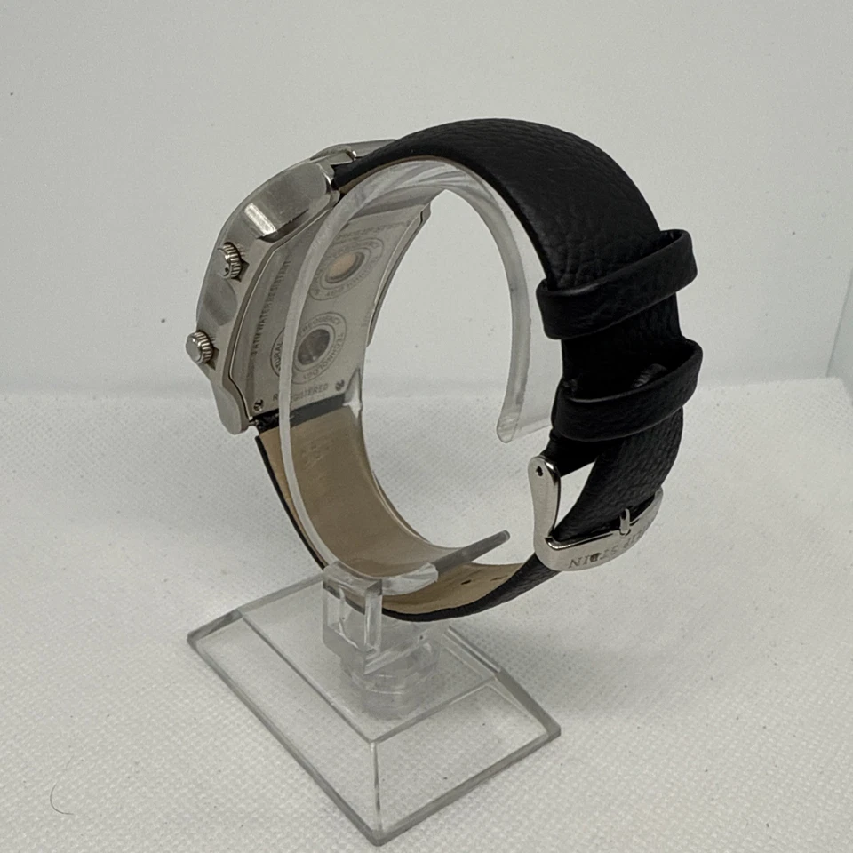 Reloj Philip Stein Teslar Doble Zona Horaria Acero Correa Cuero Negro Foto 4 de 4