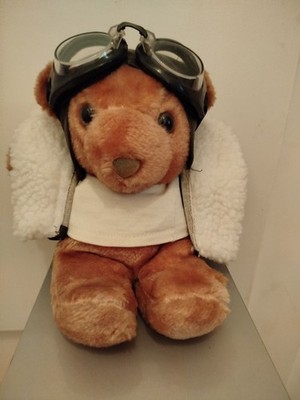 Vintage Teddy Bär  Pilot/Flieger/Biker + Brille + Lederjacke, Kuscheltier 24 cm