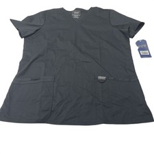 Cherokee Workwear Scrub Top Large Black New Revolution V-Neck WW657 Pocket