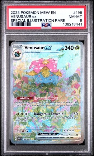 2023 POKEMON MEW EN-151 SPECIAL ILLUSTRATION RARE #198 VENUSAUR EX PSA 8