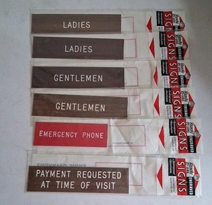 VTG ENGRAVED BUSINESS SIGNS LOT OF 6 READY TO USE, WASHABLE