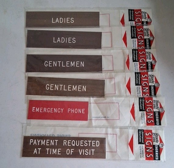 VTG ENGRAVED BUSINESS SIGNS LOT OF 6 READY TO USE, WASHABLE