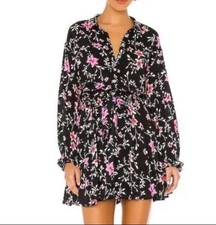 Free People Lighten Up Mini Dress Small Black Pink Floral Long Sleeve Boho