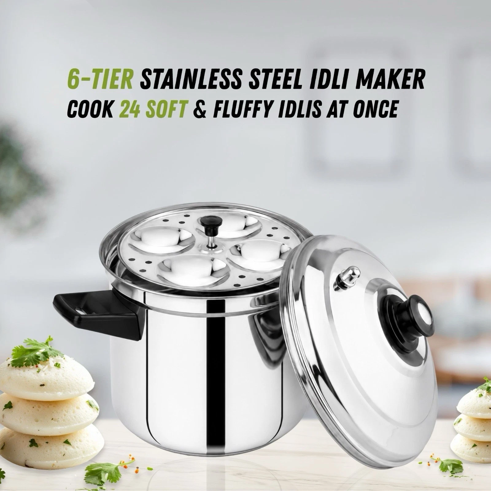 Stainless Steel Idli Maker 6 Tier 24 Pcs Idly Cooker Steamer Pot Madhu Stand Set
Opens in a new wind