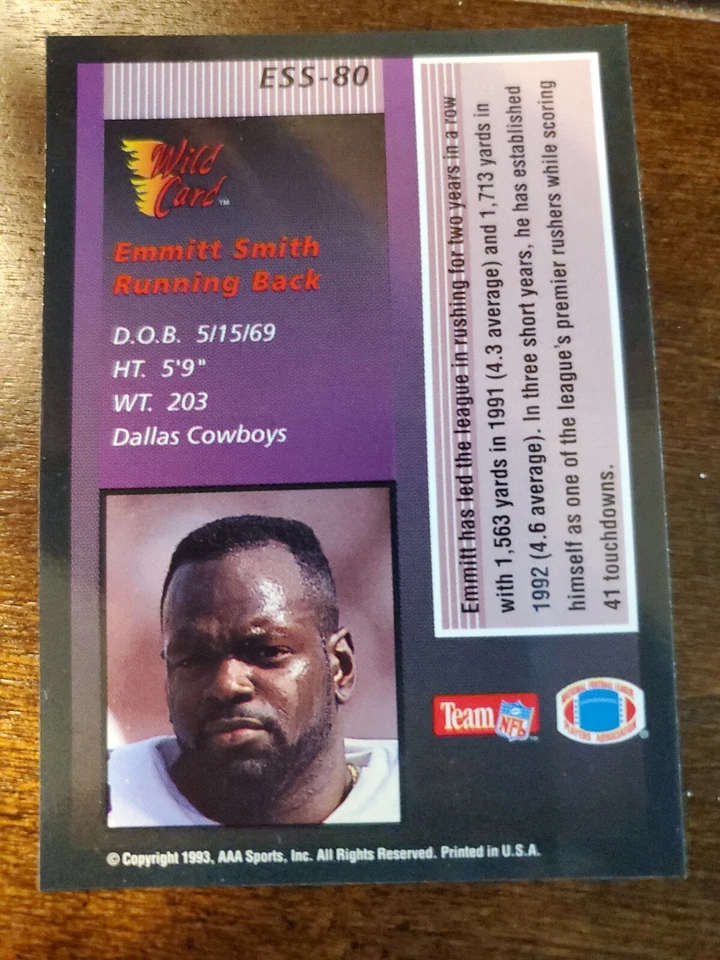1993 Wild Card Emmitt Smith STAT SMASHER GOLD PARALLEL card #CSS-80 RARE! - Image 2 of 2