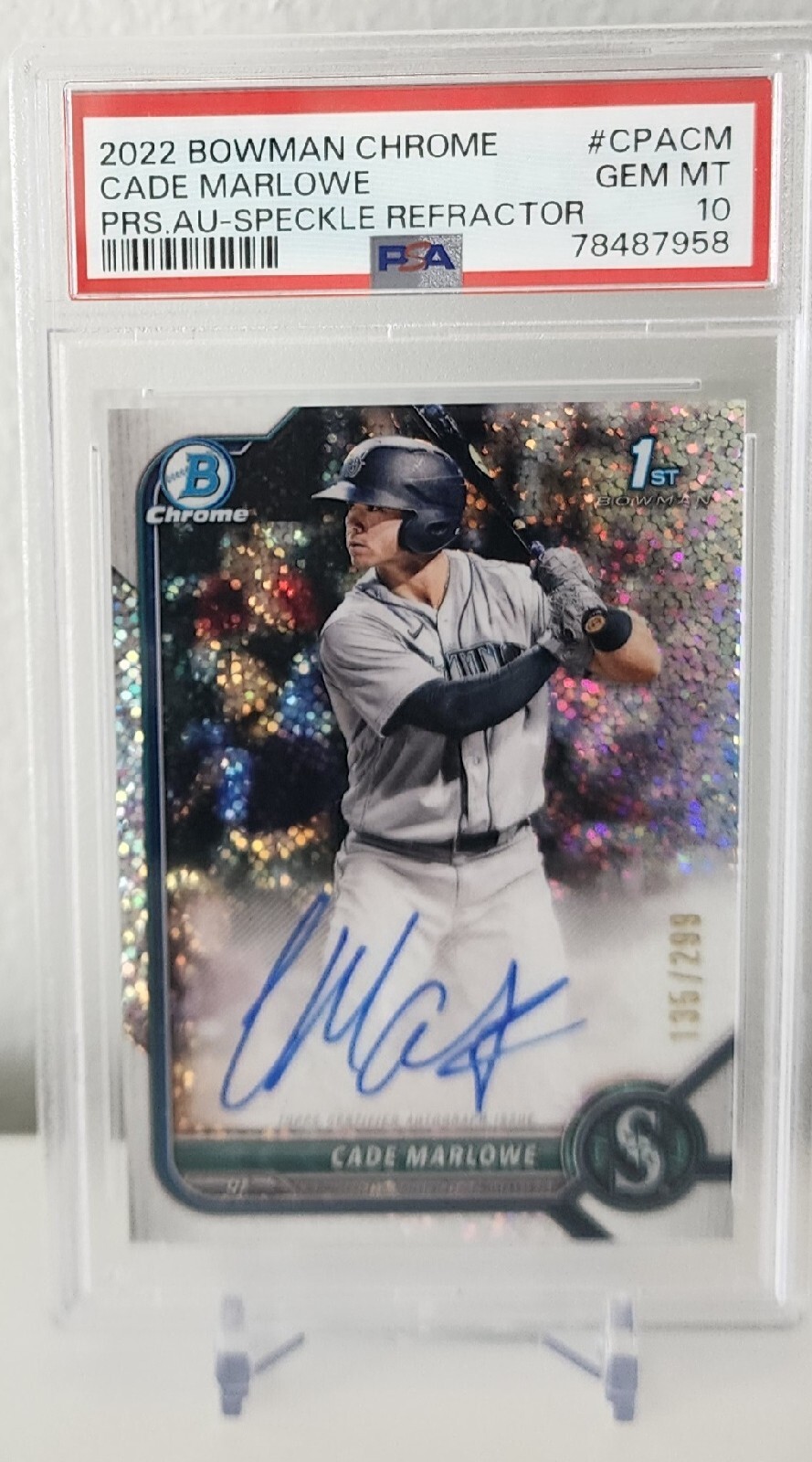 2022 Bowman Chrome Cade Marlowe PSA 10 Speckle Refractor Auto /299 Rookie 🔥