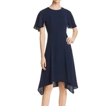 Donna Karan Womens 4 Indigo Blue Short Sleeve Asymmetrical A Line Dress NWT CO30