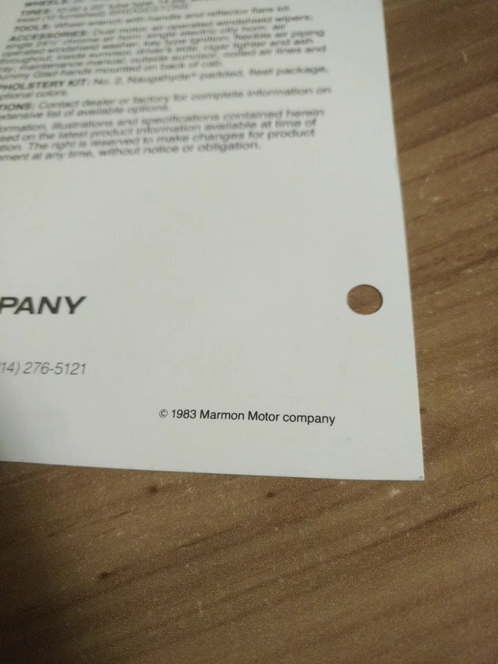 Marmon 1983 57-F Truck Original Standard Specifications Page Brochure  - Image 3 of 3