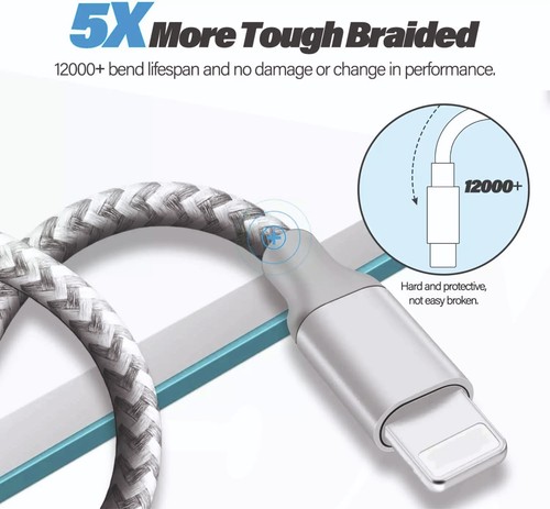 LIT Câble de Charge Résistant pour iPhone Chargeur Apple USB 12 13 14 Pro NeufP - Photo 13/22