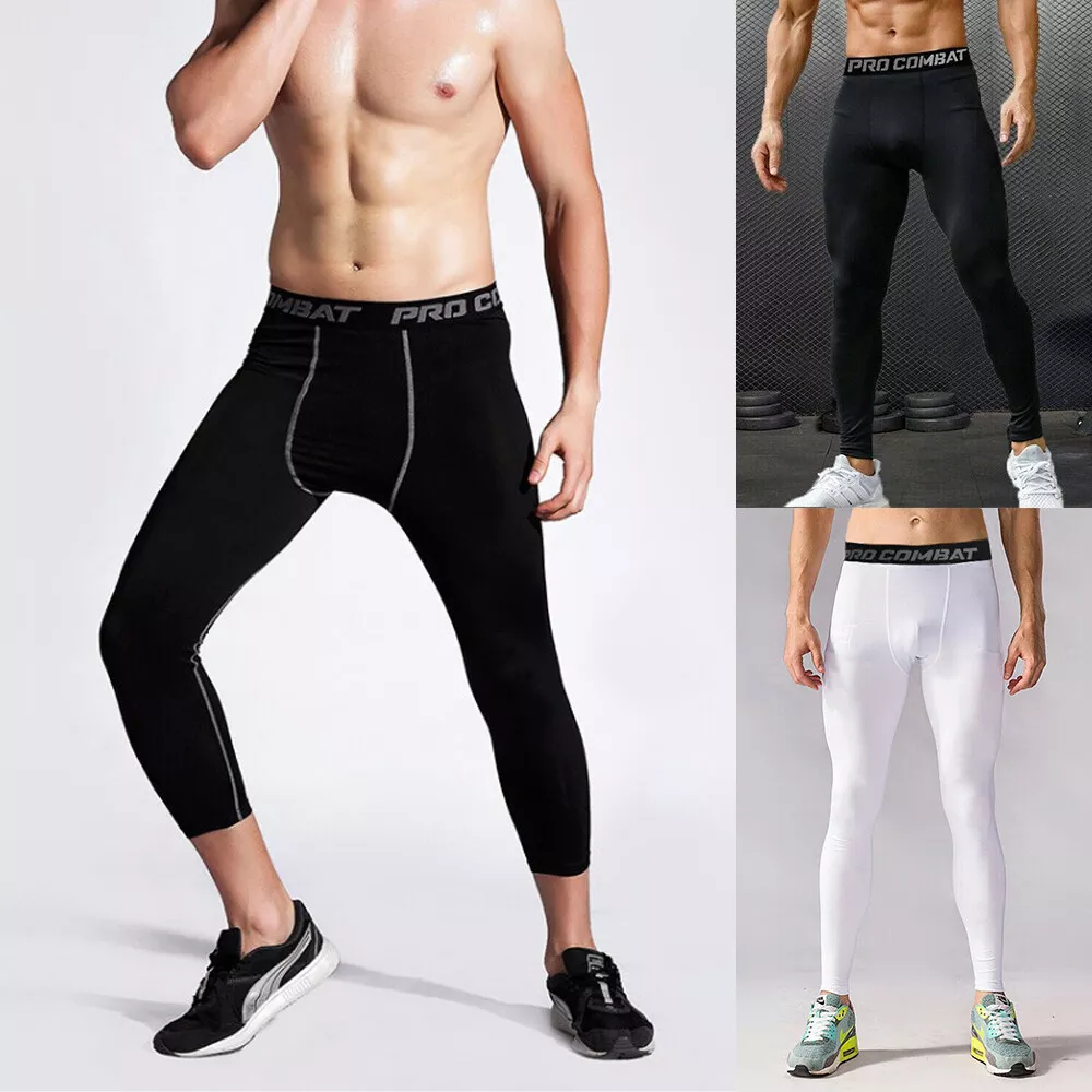 Men Gym Compression Leggings Base Layer Running Tight Pants 3/4 Training  Fitness Trousers