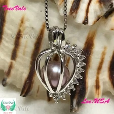Stone Heart - 925 Sterling Silver - Locket Pearl Cage Pendant - Hold 6-8mm