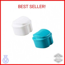 2 Pack Colors Denture Bath Case Cup Box Holder Storage Soak Container with Strai