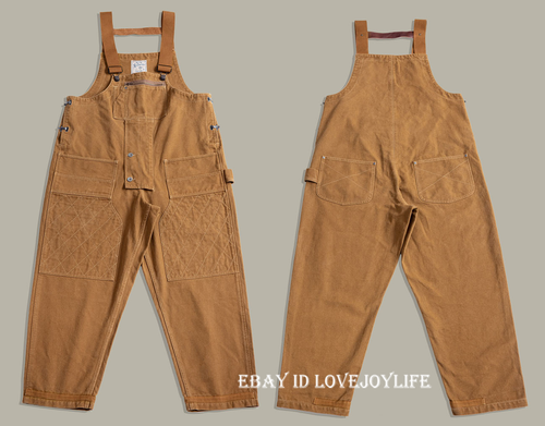 Red Tornado Vintage Men's Cargo Overalls Canvas Khaki Carpenter Dungarees Bib - Picture 7 of 22