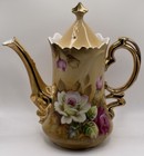 Vintage Lefton China 1866 Gold Beige Rose Floral Pattern Coffee Pot — photo 3