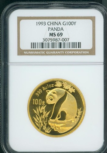 1993 GOLD PANDA 1 Oz. NGC MS69 MS-69 CHINA 100Y 100-Yuan BEAUTIFUL Older Holder!