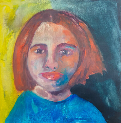 Original Portrait Painting 8x8 Naive Art Expressive Woman Rainy Days Miz Katie