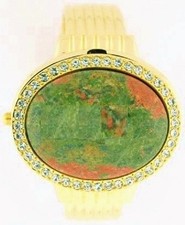 NEW GENEVA GOLD+CRYSTALS GREEN,CORAL NATURAL STONE COVER WATCH BANGLE,CUFF,WATCH
