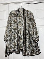 Max Studio Size Medium Open Kimono Cardigan Paisley Women  s M Boho 3/4 Sleeves