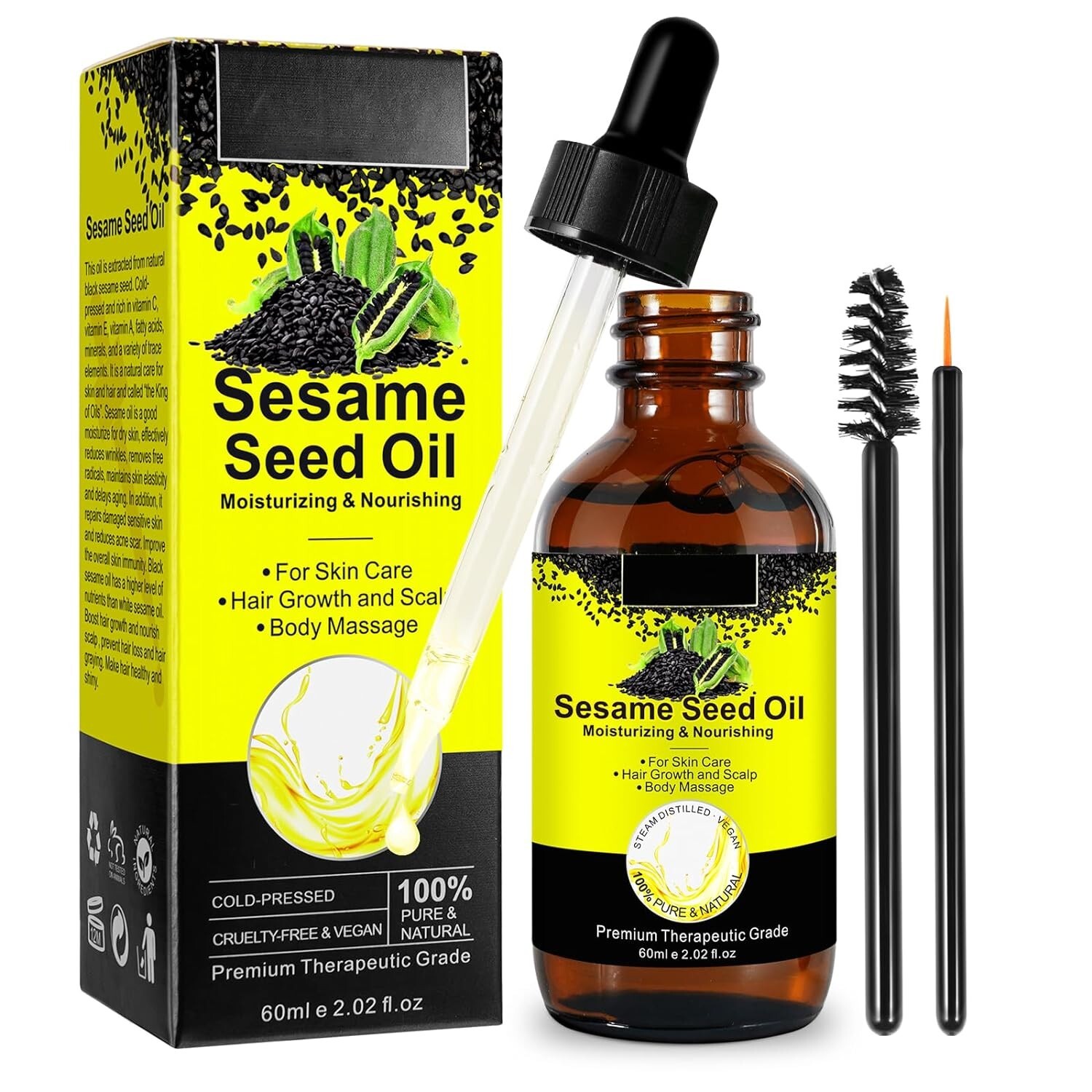 For Body&hair,60ml,organic Black Sesame Seed Oil For Skin,unrefined