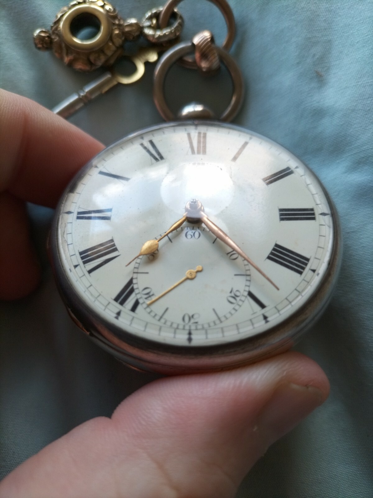 BEAUTIFUL ANTIQUE LARGE SOLID SILVER FUSEE GENTS … - image 2