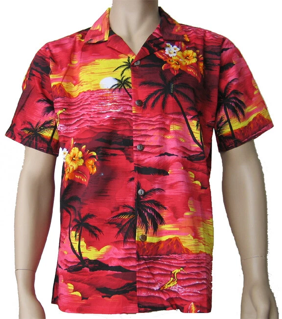 Palmwave Men's Hawaiian Shirt Aloha Shirt in Hawaiian Scenery Print