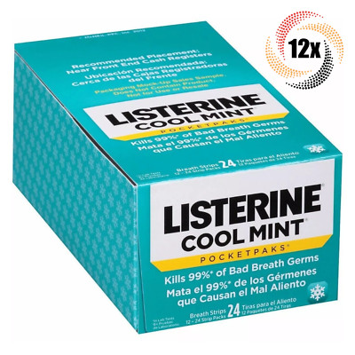 Full Box 12x Packs Listerine Cool Mint Pocketpaks Breath Strips | 24 Per Pack