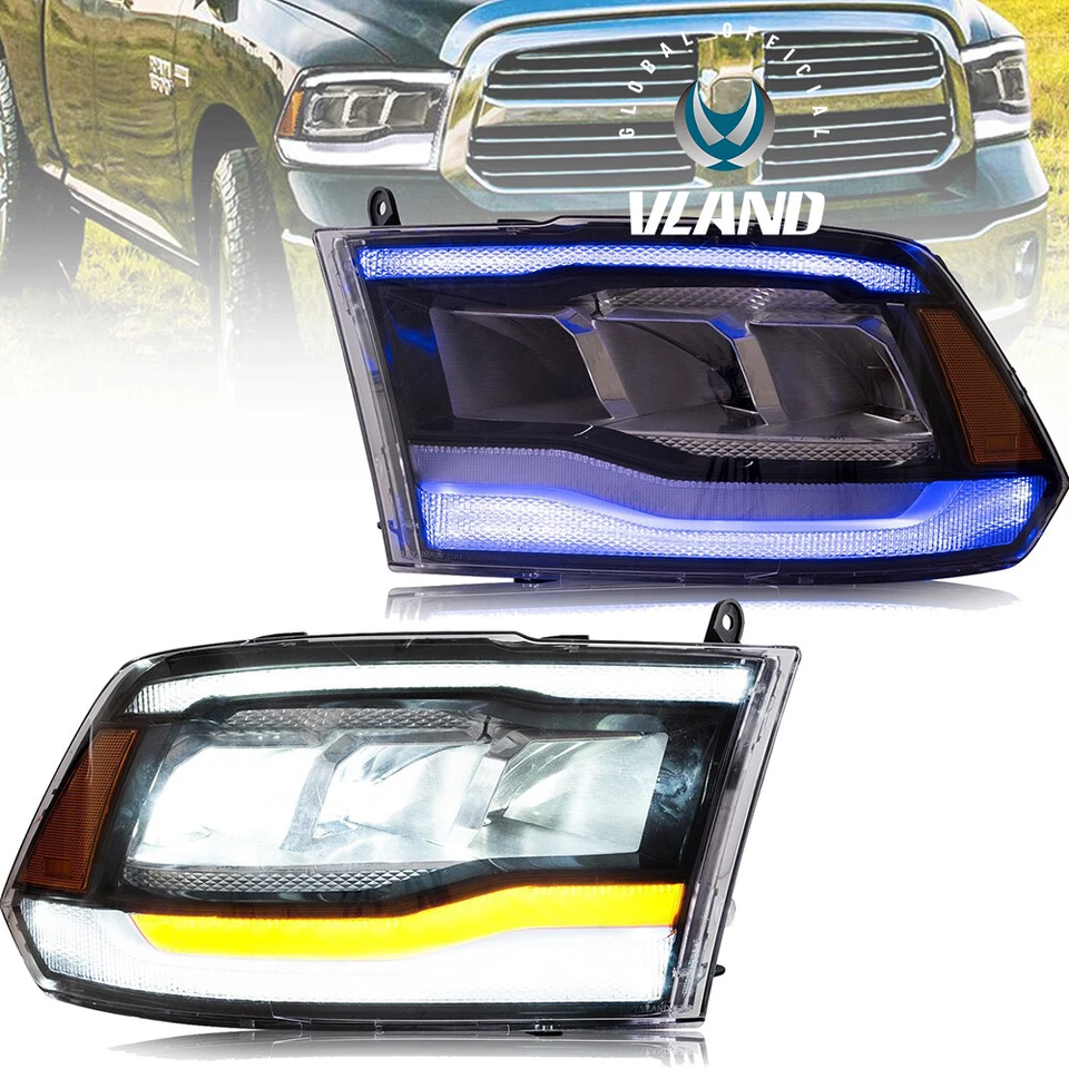 VLAND Voll-LED-Reflektor FrontScheinwerfer für 2009–2018 Dodge Ram 1500/2500/3500 Paar