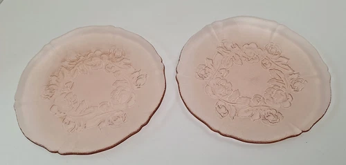 Vintage Rosa Pink Glass Salad Plates Rosaline Arcoroc  France 7 1/2” Set of 2