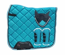 Horse Saddle Pad, Fly Veils, Tendon Boots Set of 3 Cotton Quilted Custom Made