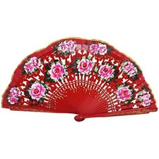 Spanish Floral Folding Fan Vintage Handmade Wooden Doubled-Side Hollow Out