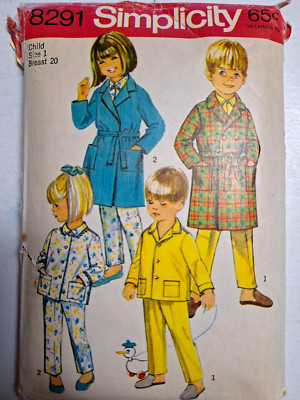 Pajamas Robe Sleep Set Girls Boys 1  12M Simplicity 8291 Sewing Pattern Cut VTG