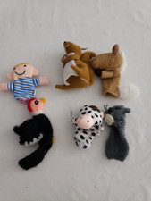 Lot of SIX cloth animal finger puppets KANGAROO, HORSE, COW, BIRD, MOUSE, BOY 