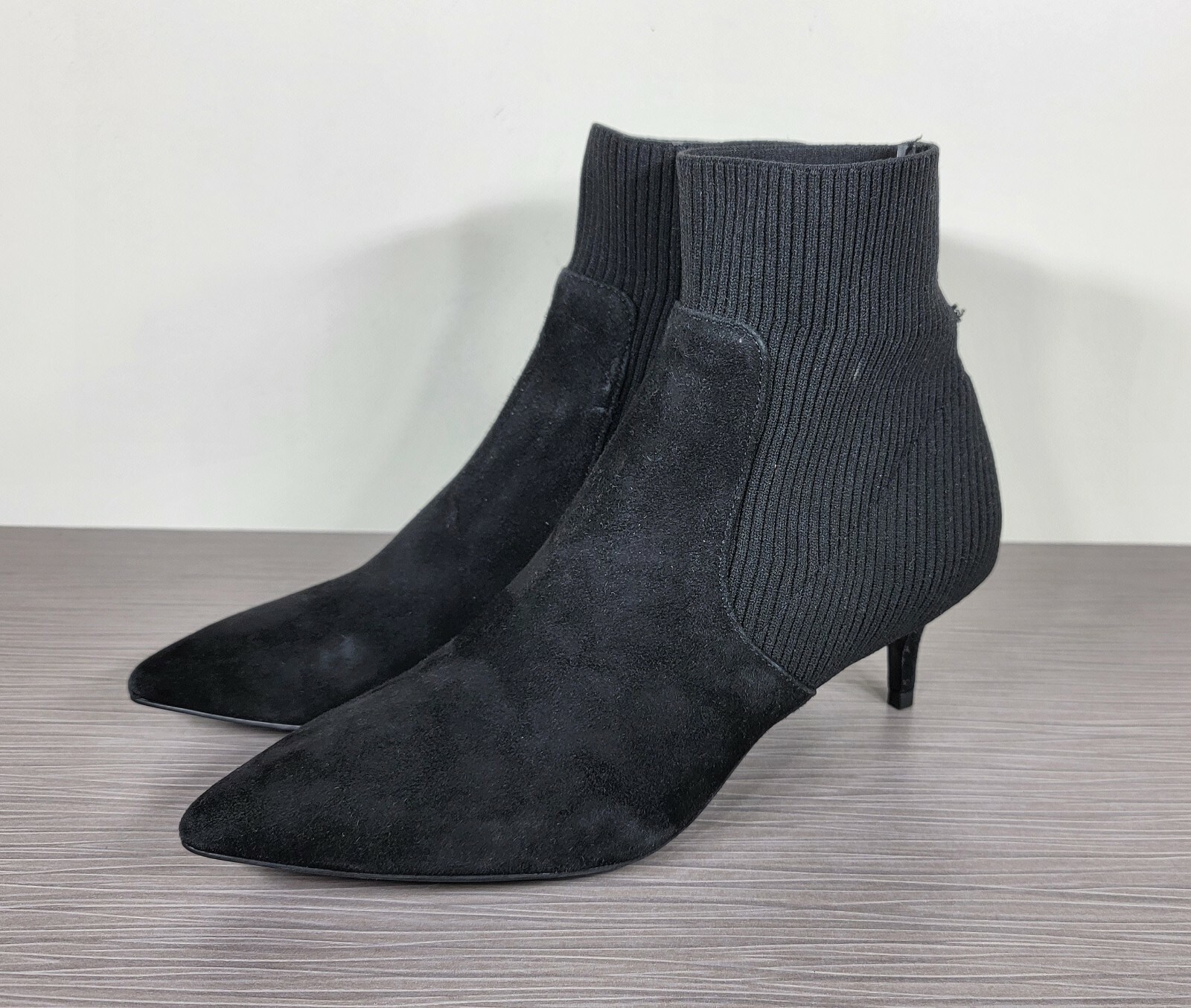 Kitten Heel Sock Booties, Black 