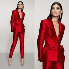 Satin Silk Women Suits Bowknot Peak Lapel Formal Wedding Party Business Casual