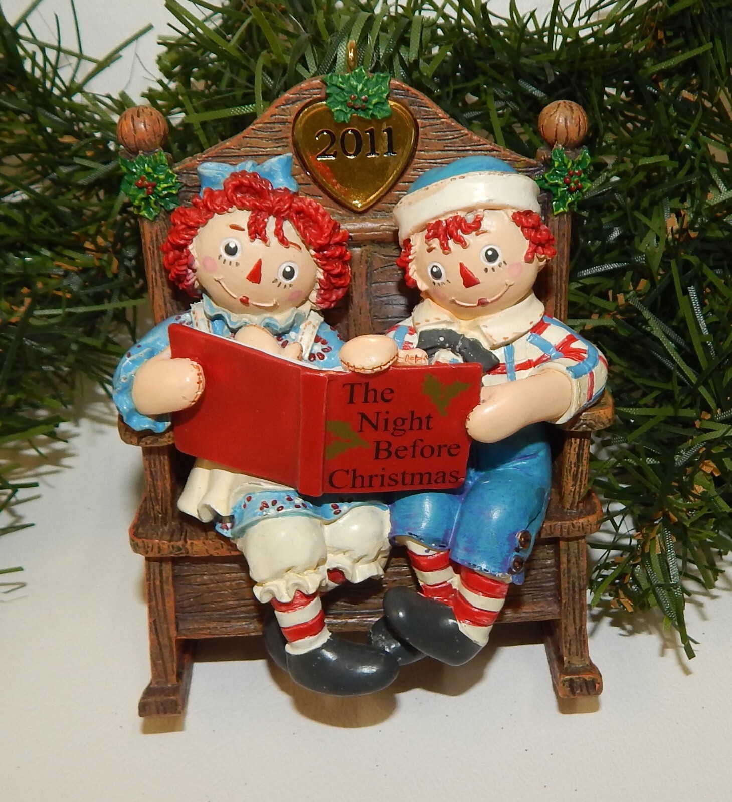 2011 Danbury Mint Raggedy Ann & Andy in Rocking Chair Christmas