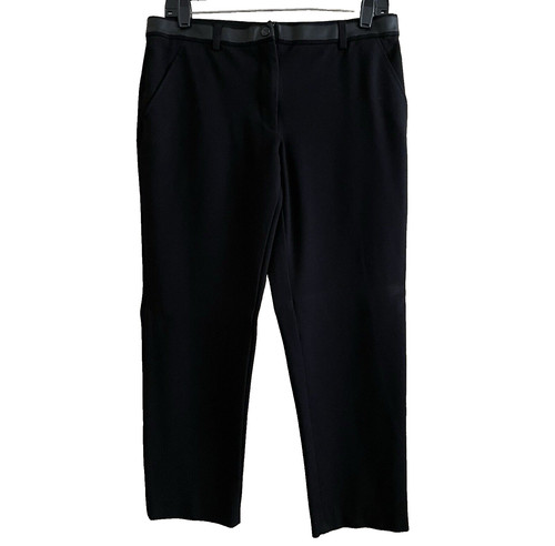 SALVATORE FERRAGAMO Black Pants Trouser Leather Waist Trim Women's Size Medium